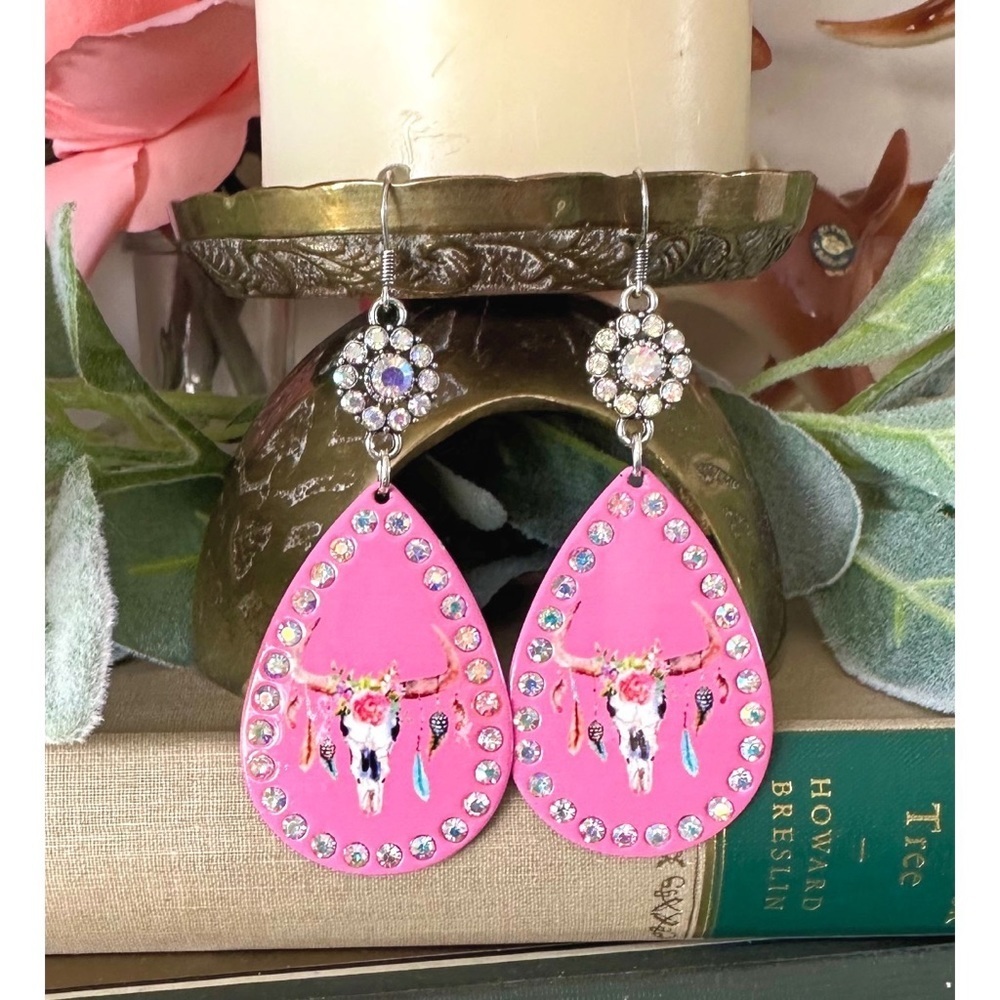 Cow Skull pink earrings